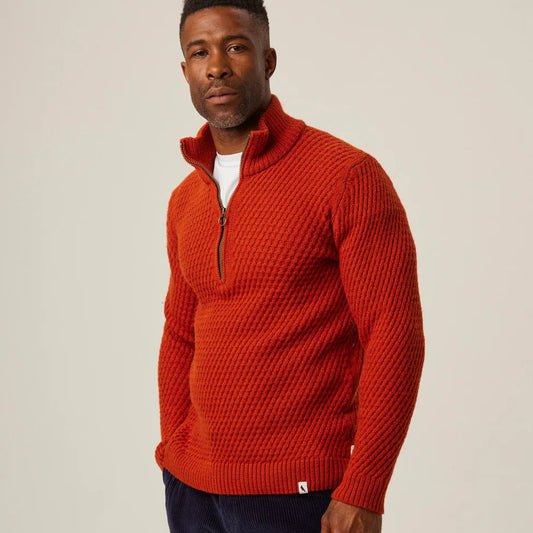 Peregrine | Birchall Quarter-zip Sweater - Burnt Orange