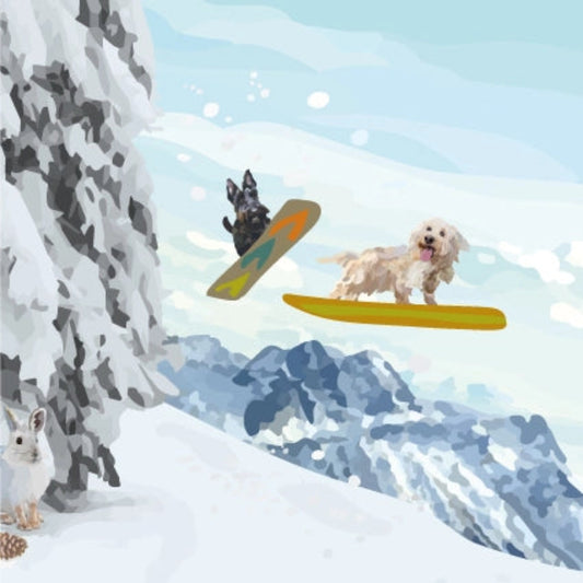 Periodic Society | Snowboarding Dogs Greeting Card