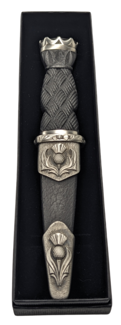 Celtic Art | Thistle Sgian Dubh with Amber Stone Topper