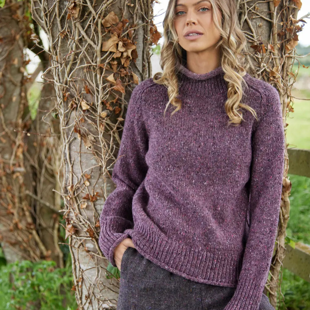 Fisherman Out of Ireland | Saddle Shoulder Sweater - Dark Mauve