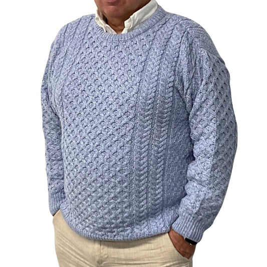 Aran Crafts | Aran Knit Unisex Crewneck Sweater - Ice Blue