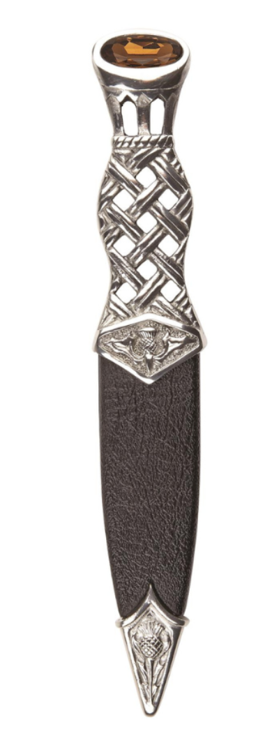 Sgian Dubh | Lattice Design in Polished Pewter with Stone Top