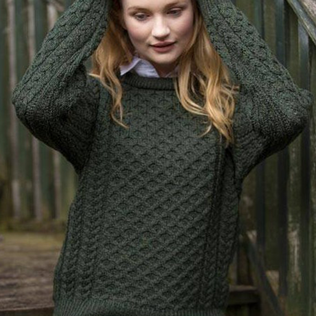 Aran Crafts | Aran Knit Crew Neck Sweater - Green