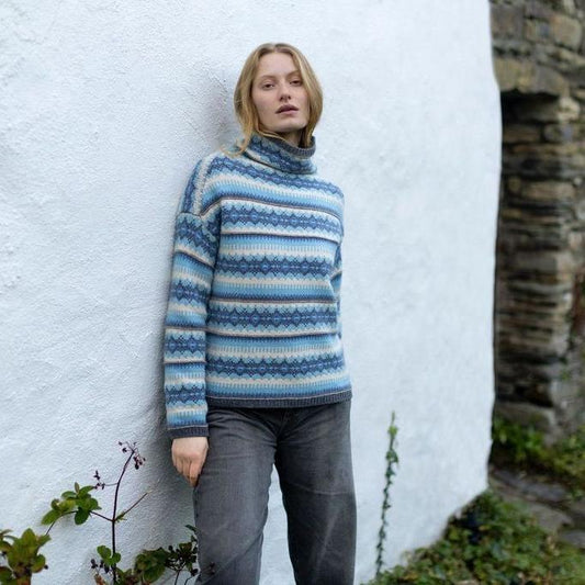 Fisherman out of Ireland | Fairisle Funnel Neck Lambswool Sweater