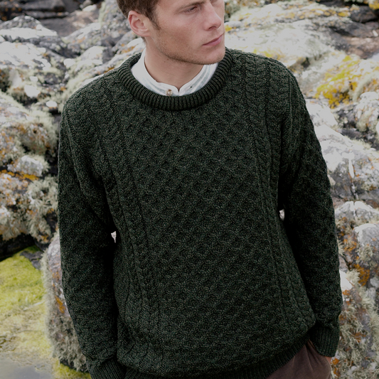 Aran Crafts | Aran Knit Crew Neck Sweater - Green