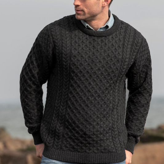 Aran Crafts | Aran Knit Crew Neck Sweater- Charcoal