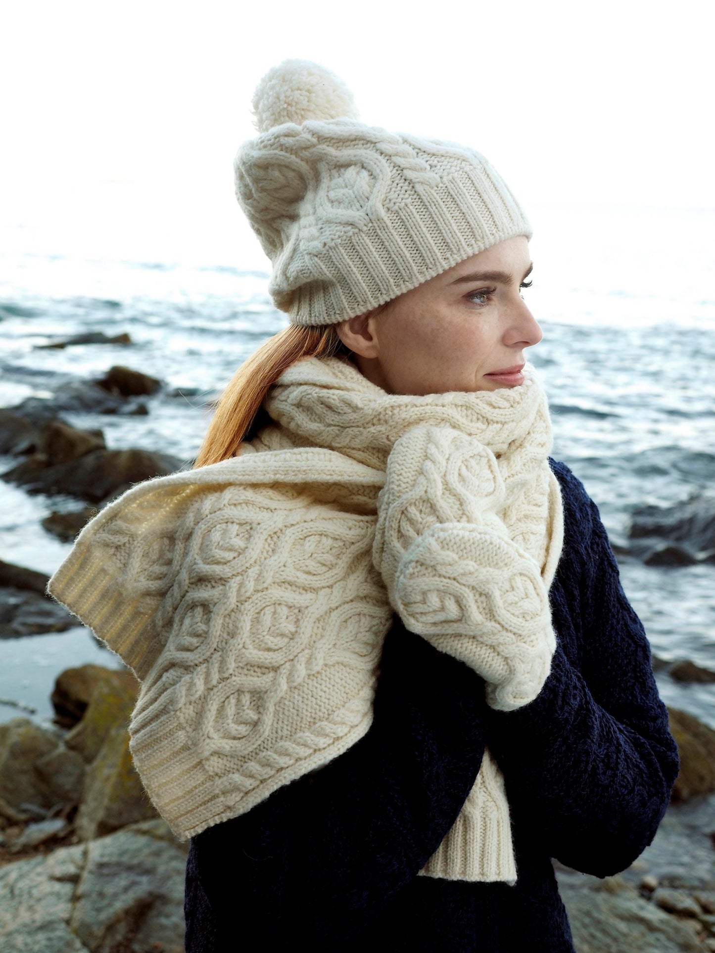 Nua | Leaf Design Scarf - Natural