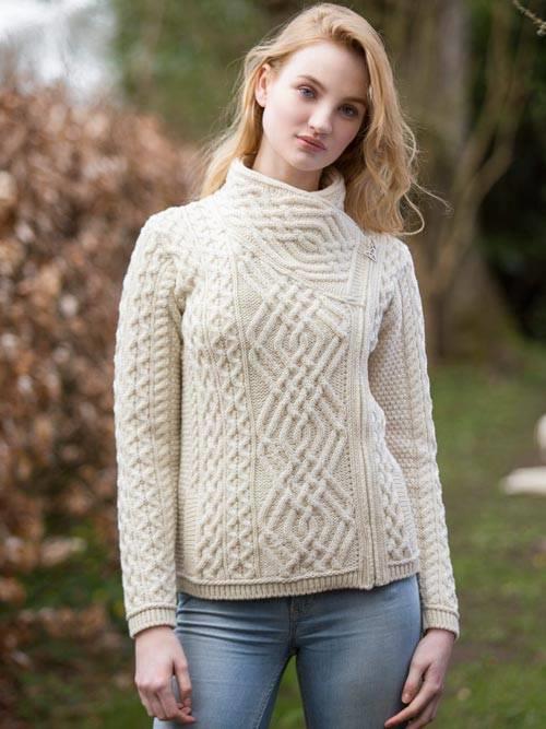 Aran Crafts | Shannon Aran Knit Side Zip Cardigan - Natural