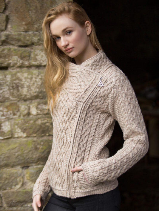 Aran Crafts | Shannon Aran Knit Side Zip Cardigan - Parsnip
