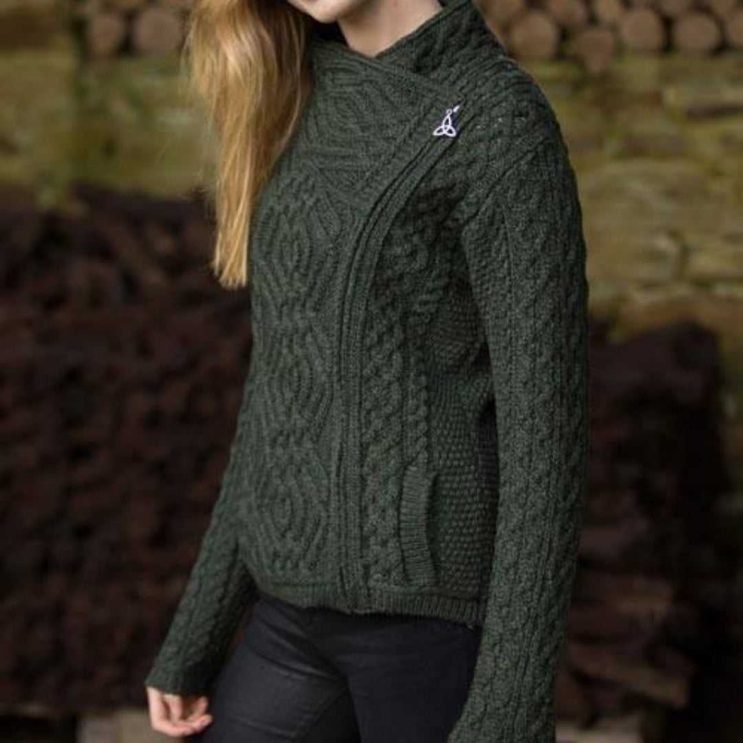 Aran Crafts | Shannon Aran Knit Side Zip Cardigan - Army Green