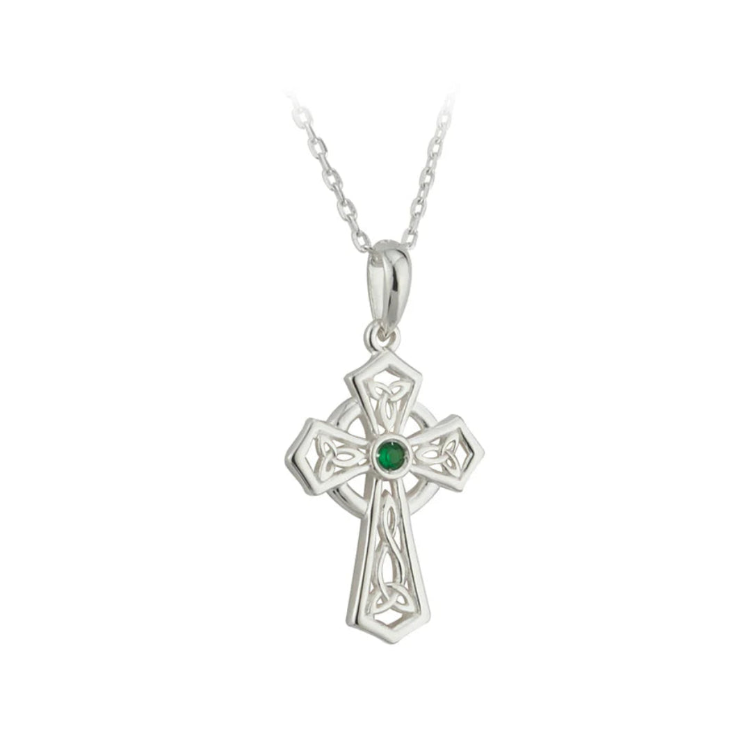 Solvar | Celtic Cross Pendant with Green Stone – The Scottish Company