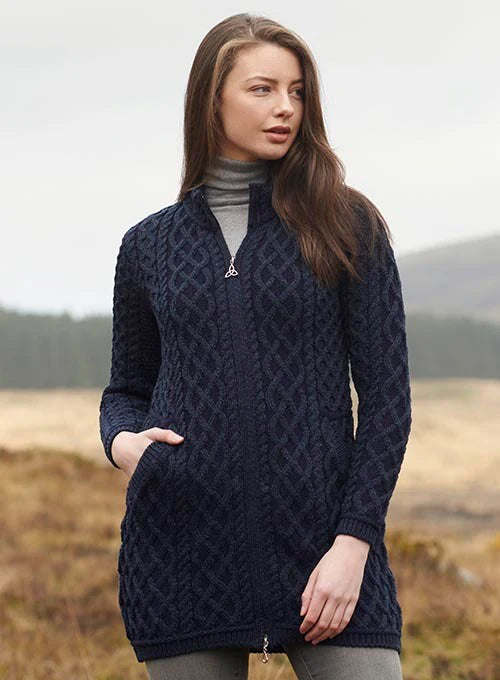 Aran Crafts | Long Zip Cardigan - Sherwood