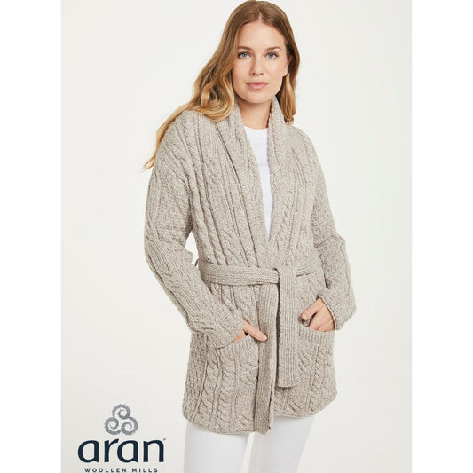 Aran Woollen Mills | Supersoft Shawl Collar Cardigan - Toast Oat