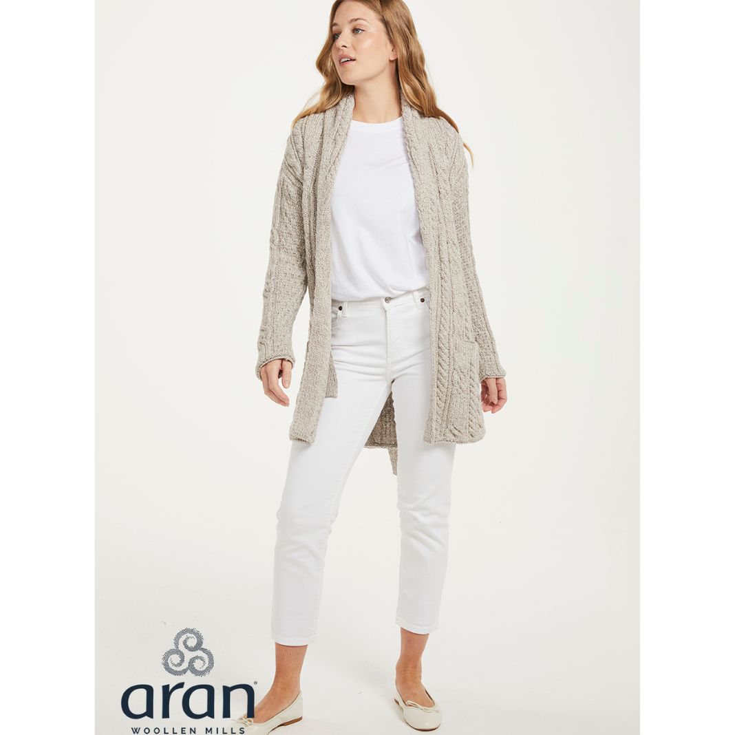 Aran Woollen Mills | Supersoft Shawl Collar Cardigan - Toast Oat