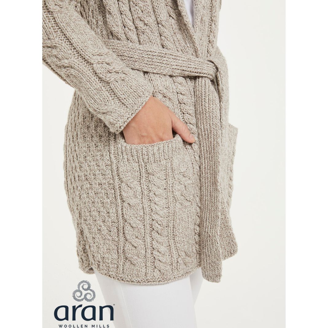 Aran Woollen Mills | Supersoft Shawl Collar Cardigan - Toast Oat