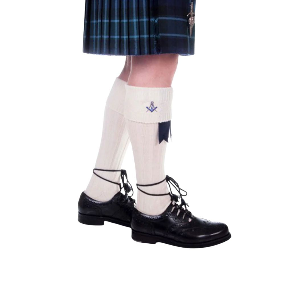 Kilt Hose | Masonic Crest Embroidered in Off White