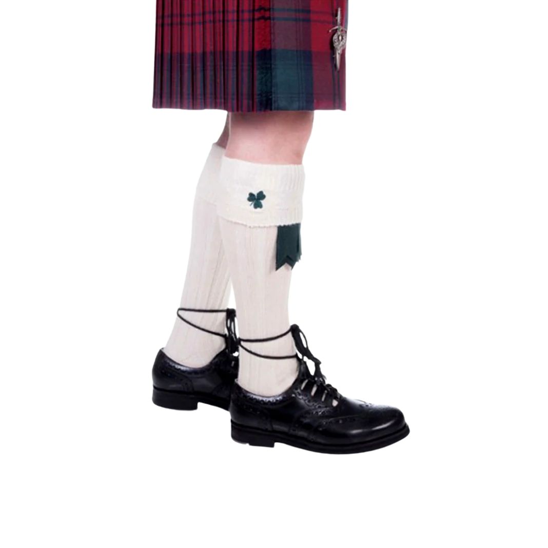 Kilt Hose | Shamrock Embroidered in Off White