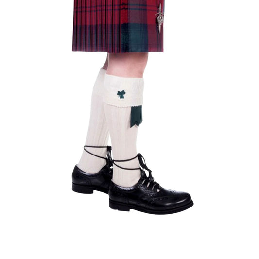 Kilt Hose | Shamrock Embroidered in Off White