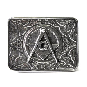 Belt Buckle | Polished Thistles and Masonic Symbols