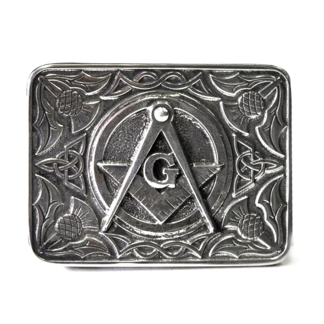 Belt Buckle | Polished Thistles and Masonic Symbols