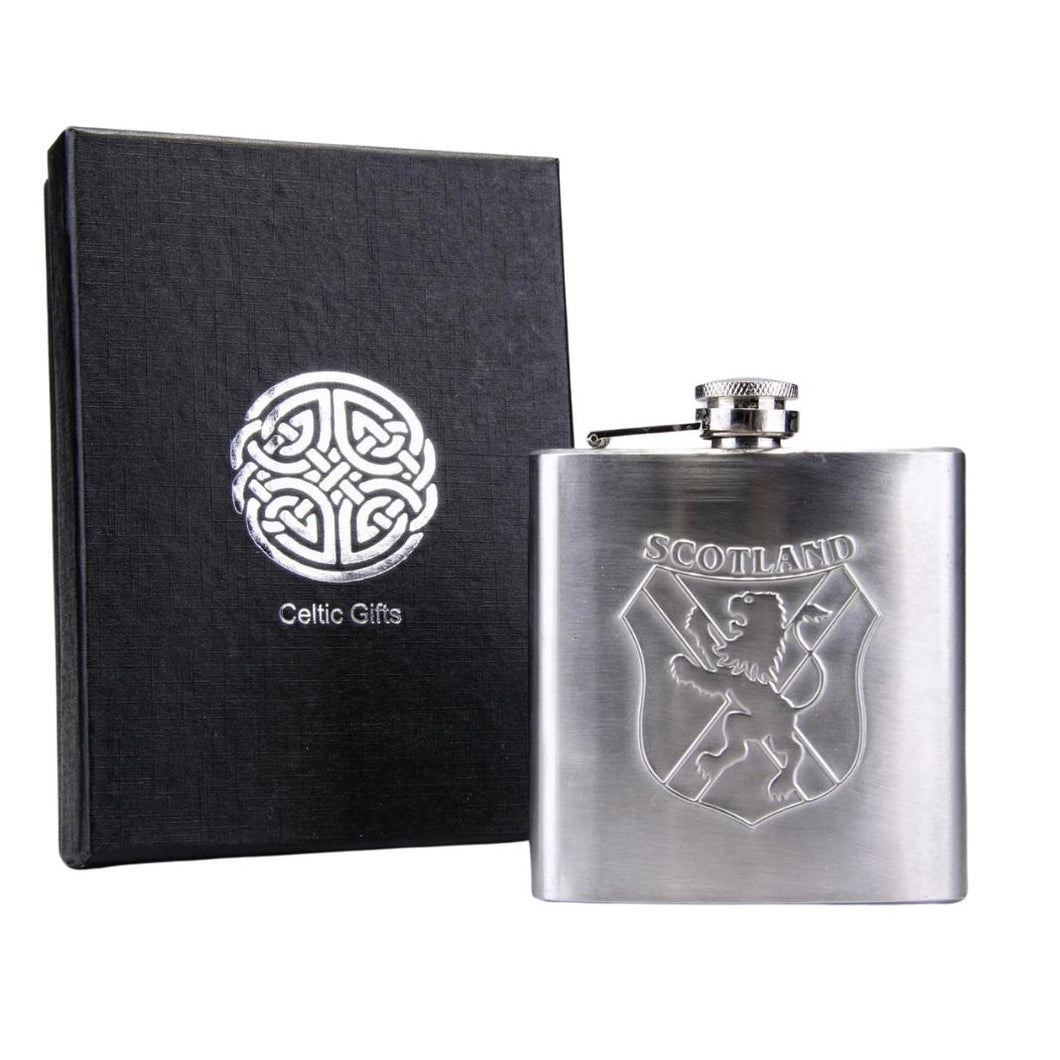 6 oz.Stainless Steel Hip Flask with Scottish Lion Rampant & Shield