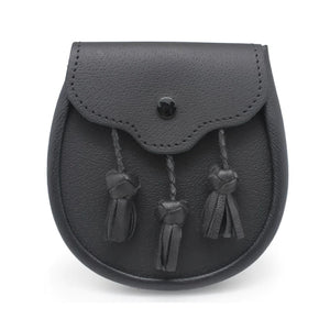 Sporting Day Sporran | Black Leather with Braided tassels