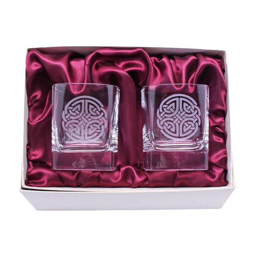 Burns Crystal | Celtic Knot Square Whisky Glasses Set of Two