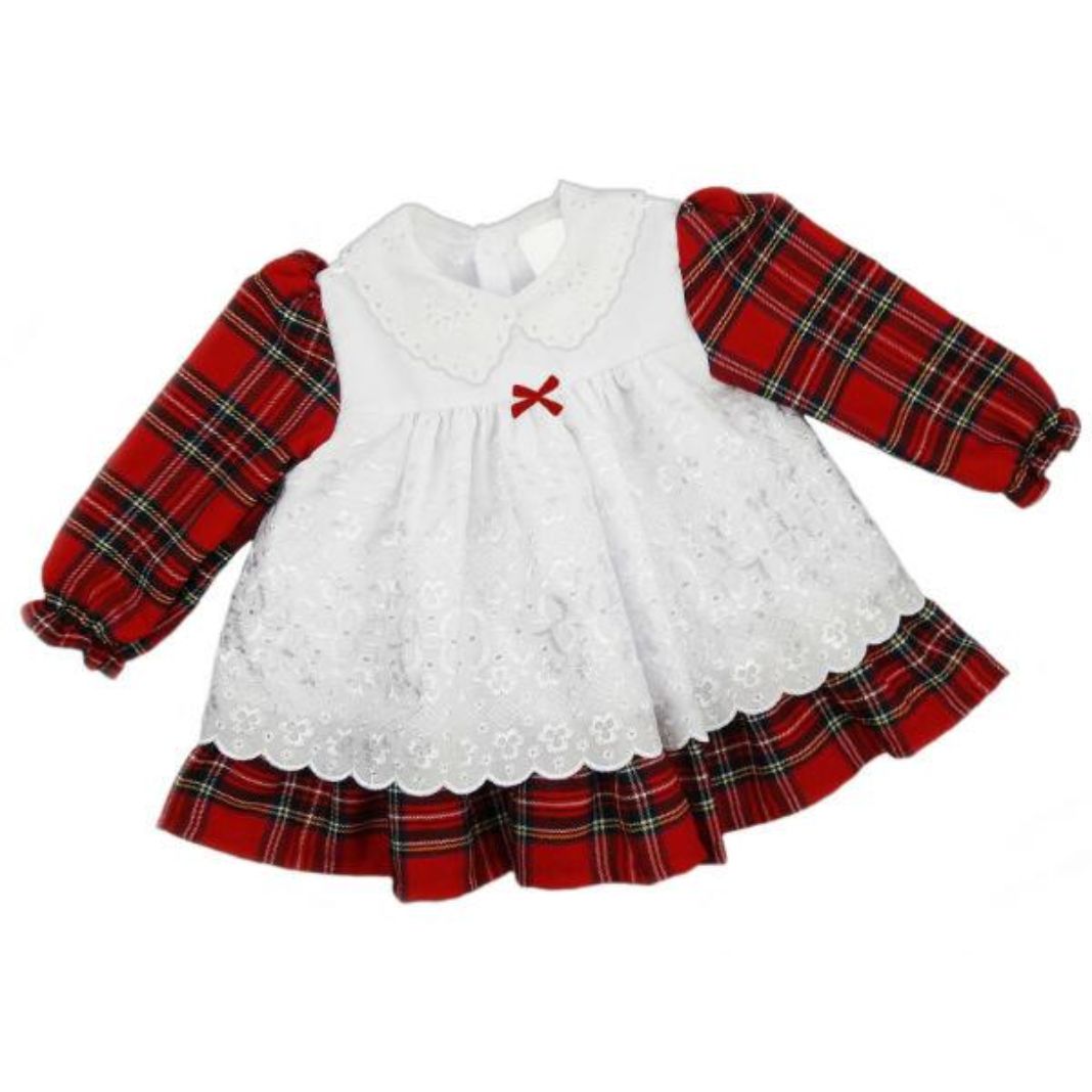 Tartan Dress with Broderie Anglaise Smock