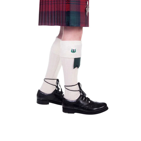 Kilt Hose | Embroidered Thistle Off White