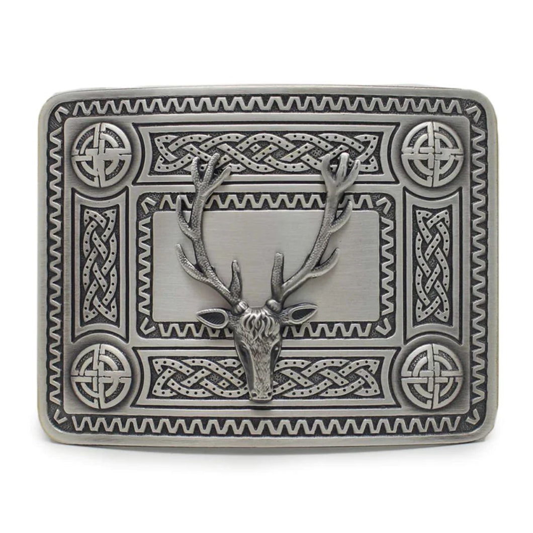 Belt Buckle | Celtic Knot and Stag Mount