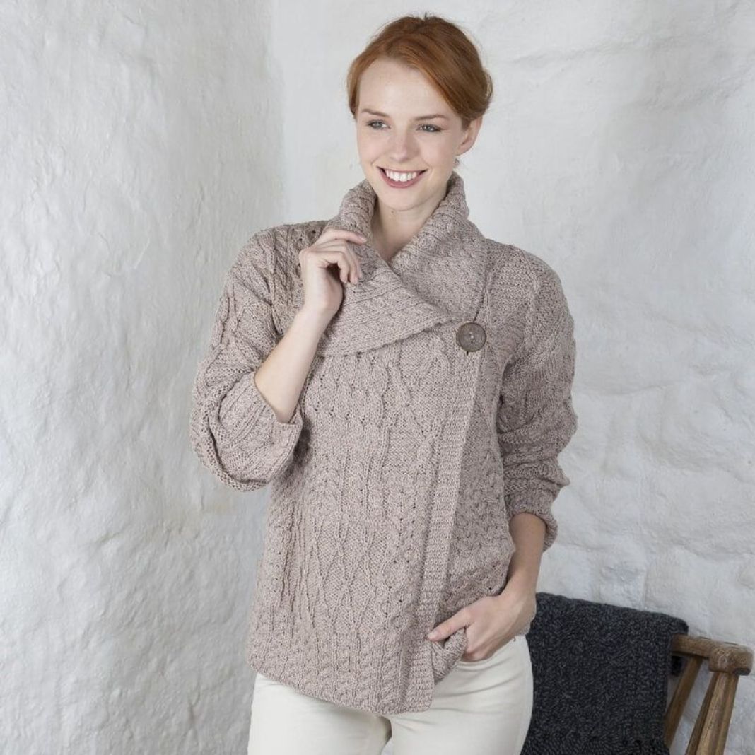 Aran Woollen Mills | Patchwork Cardigan - Wicker