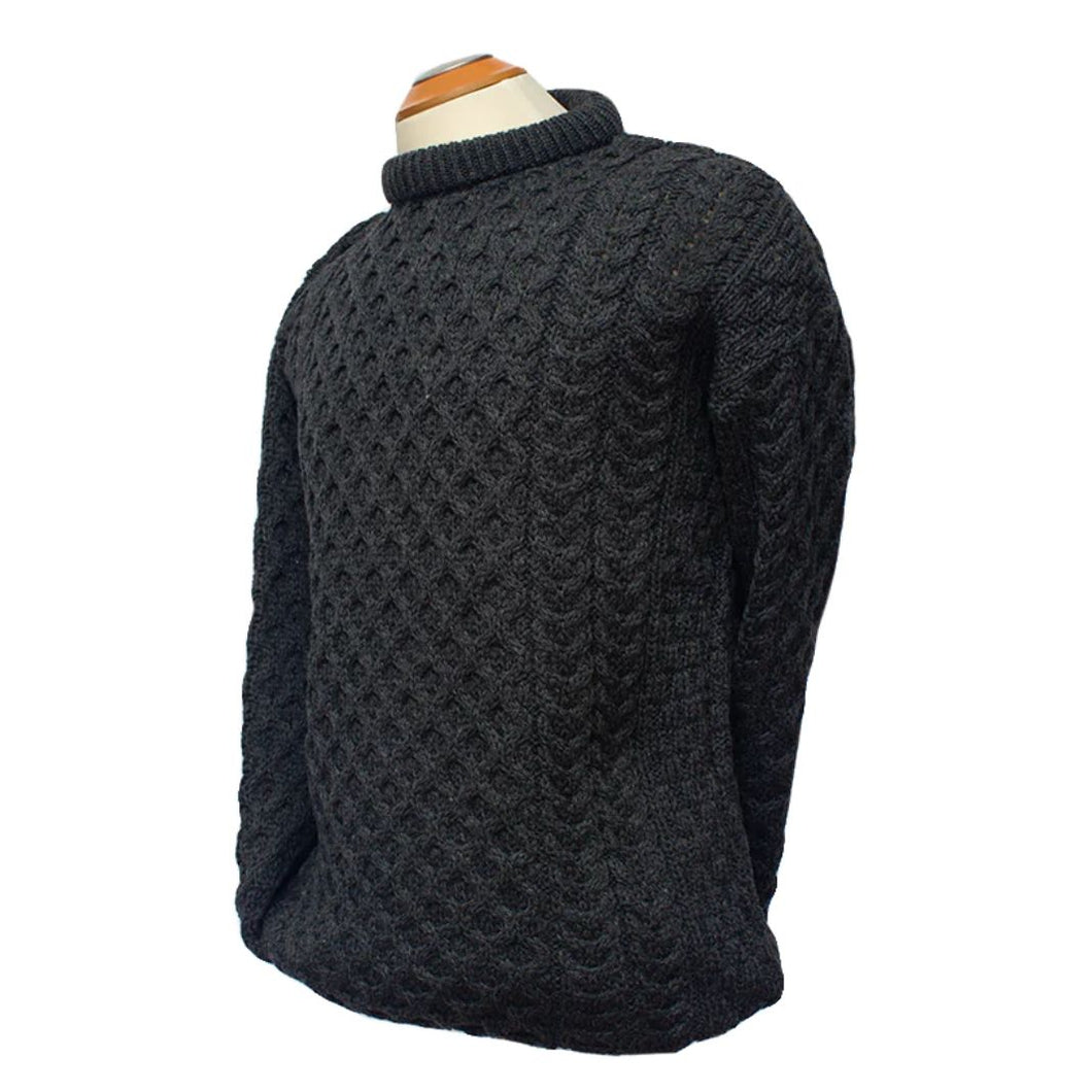 Aran Crafts | Aran Knit Crew Neck Sweater- Charcoal