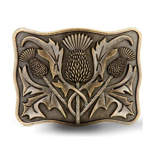 ALBA Scottish Belt Buckle with Thistle ant. brass Drakkaria belt  accessories Leather Products We make history come alive!
