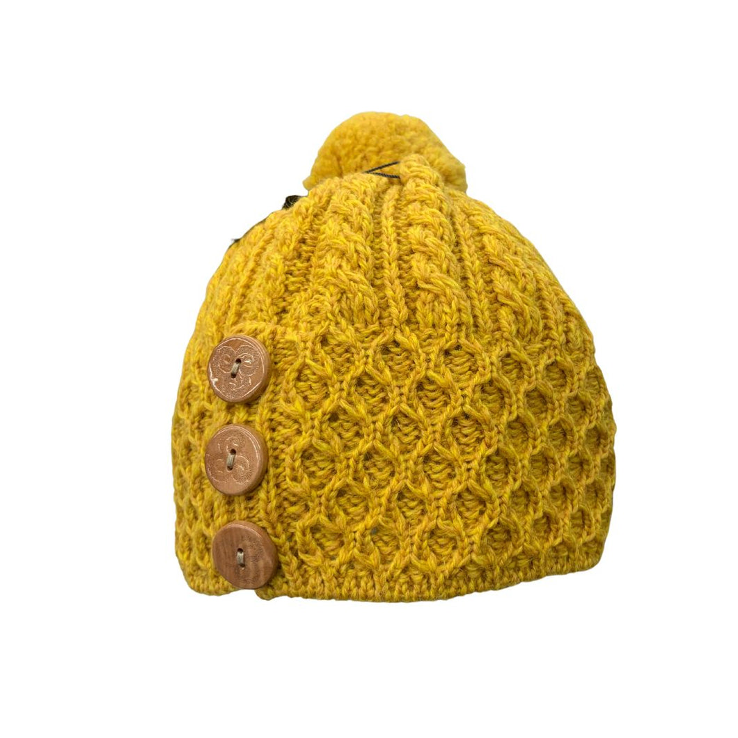 Aran Woollen Mills | Merino 3 Button Hat Sunflower