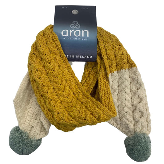 Aran Woollen Mills | Children's Pompom Scarf - Yellow & White