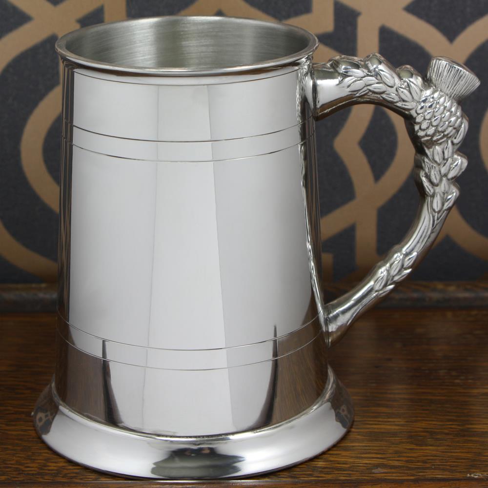 Tankard | Polished Pewter with Thistle Handle