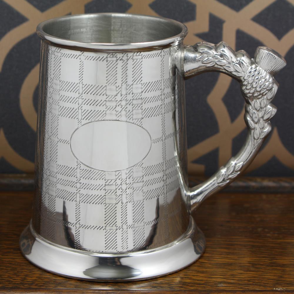 Tankard | Polished Pewter with Tartan Design