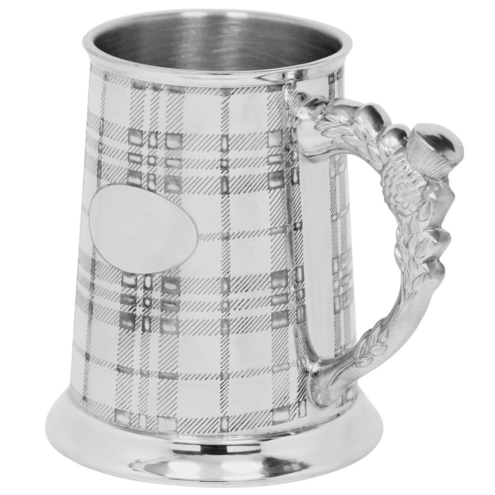 Tankard | Polished Pewter with Tartan Design