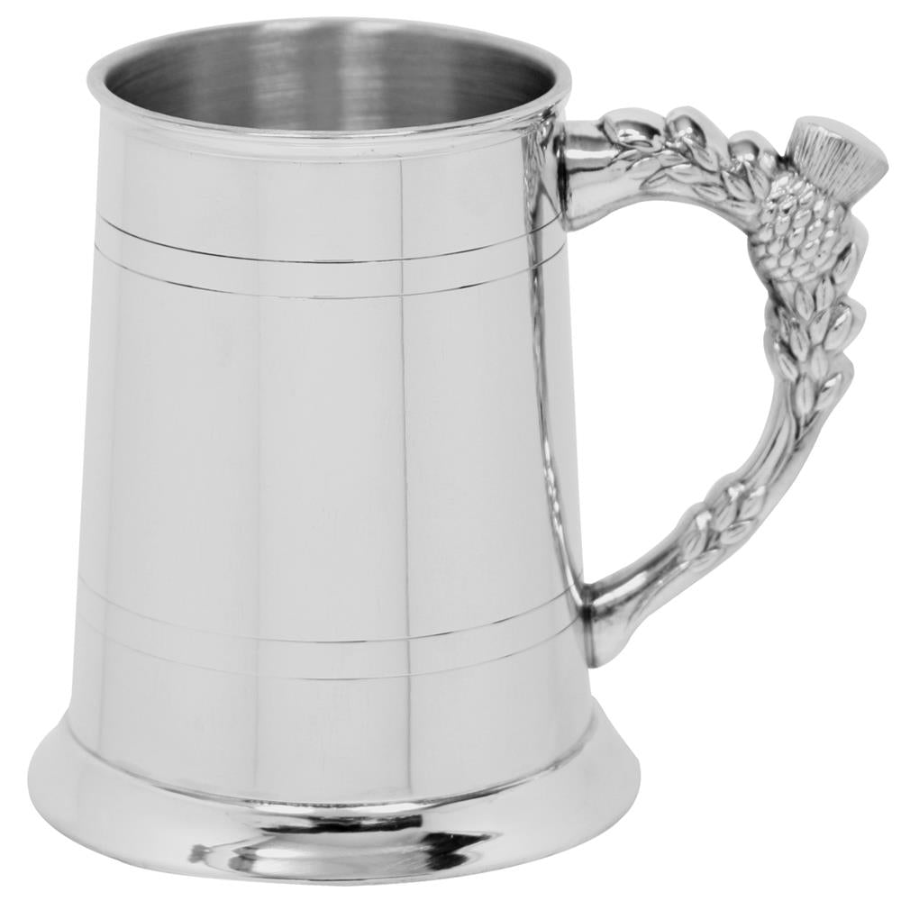 Polished Pewter tankard with Thistle Handle | The Scottish Company