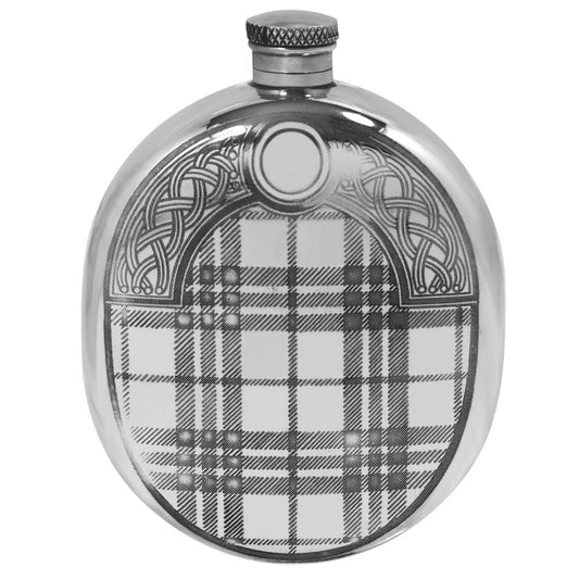 6 oz. Pewter Hip Flask with Tartan & Sporran Design