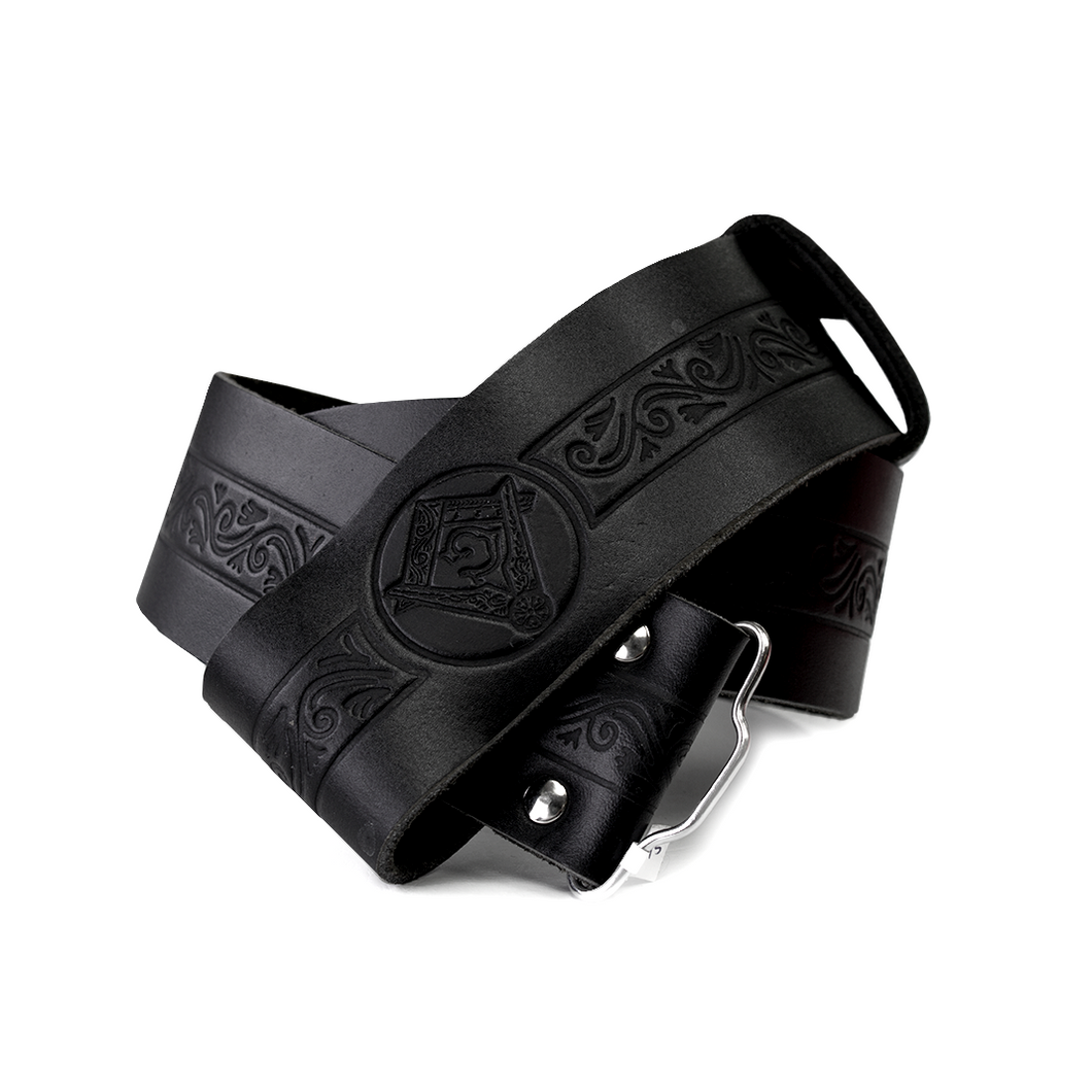 Kilt Belt | Black leather embossed with Masonic symbol