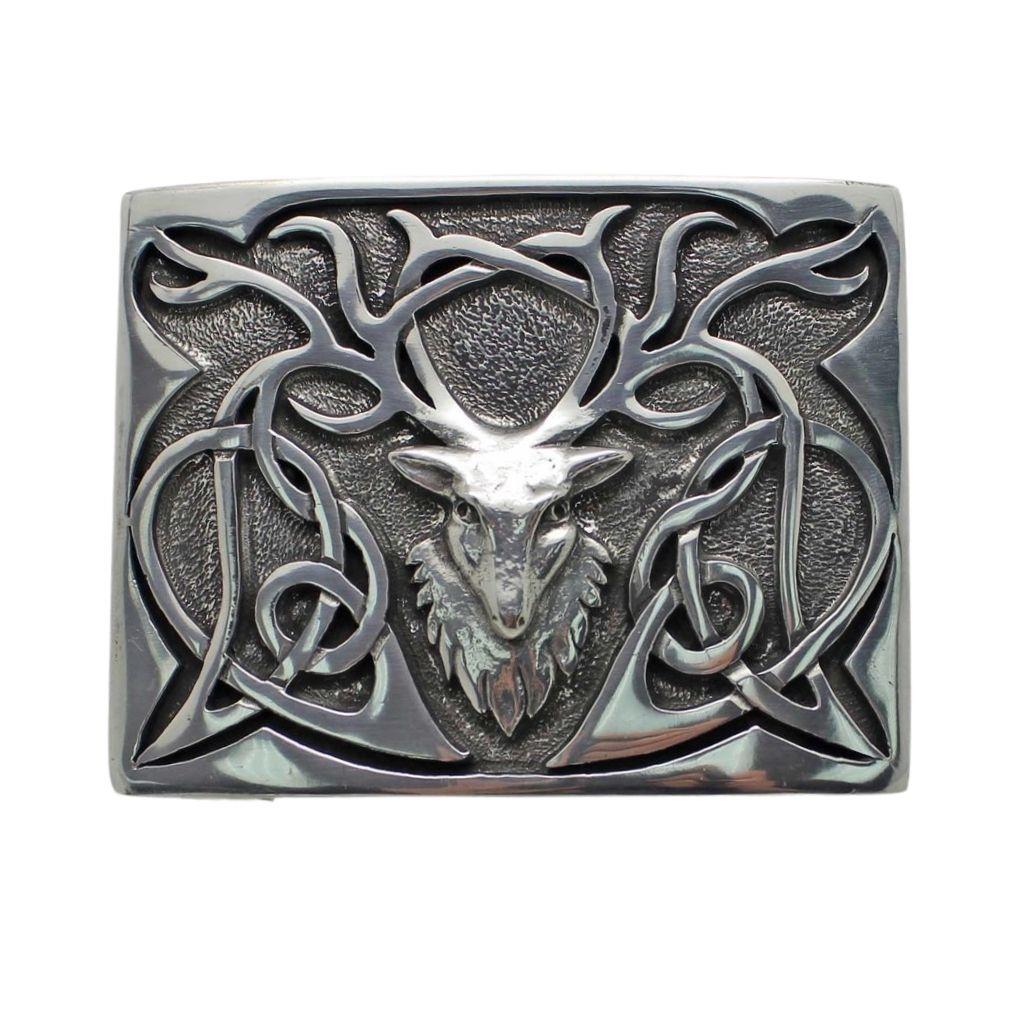 Polished Pewter Stag kilt belt buckle | The Scottish Company