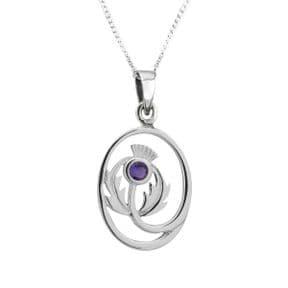 Oval Thistle Amethyst Silver Pendant  | The Scottish Company