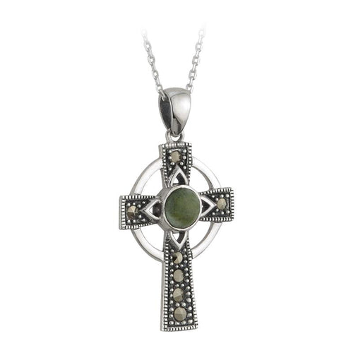 Solvar | Connemara Marble & Marcasite Cross Pendant