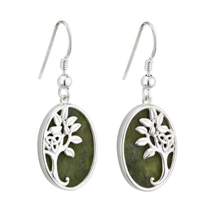 Solvar | Sterling Silver and Marble Tree of Life Drop Earrings
