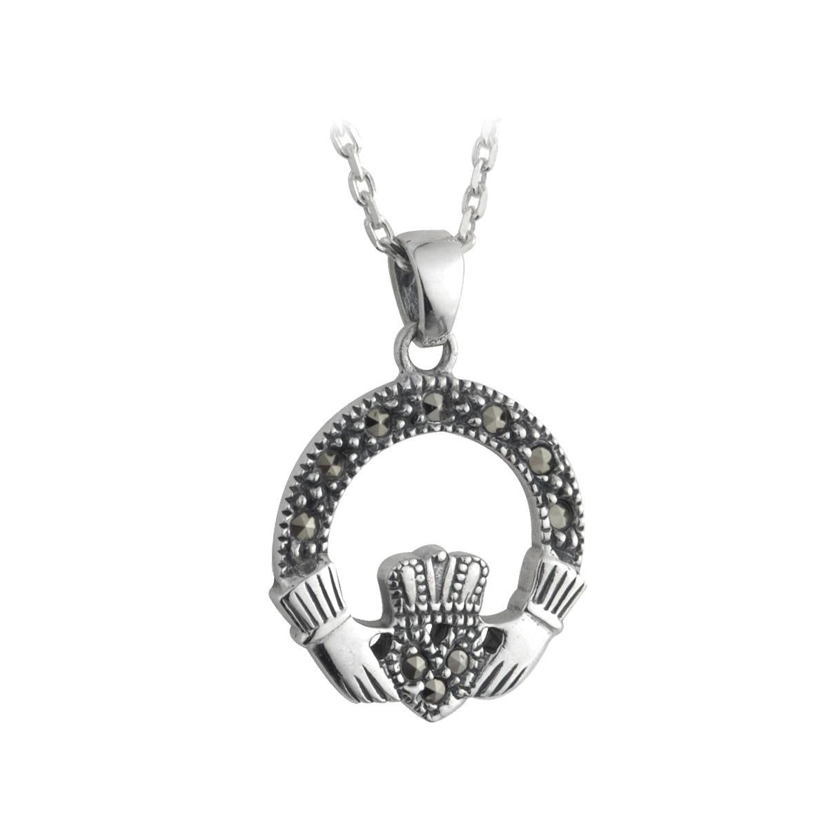 Solvar | Sterling Silver Marcasite Claddagh Pendant