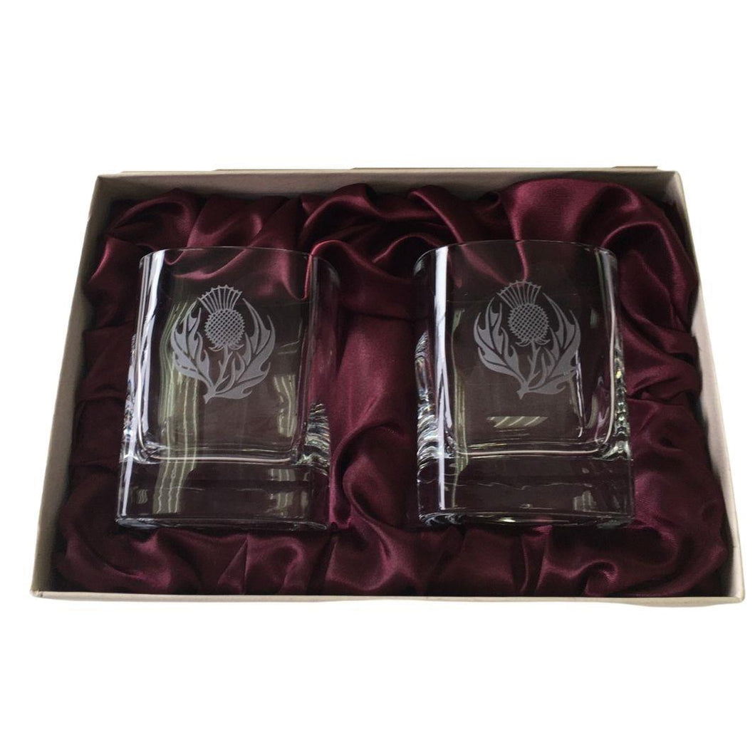Burns Crystal | Thistle Square Whisky Glasses Set of Two