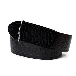 Kilt Belt | Black leather embossed with Celtic design