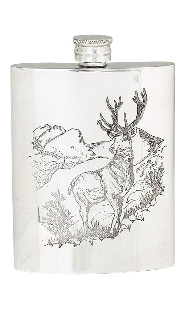 Pewter Flask with Etched Stag | The Scottish Company