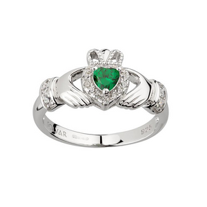 Claddagh Silver Ring with Green Stone | The Scottish Company